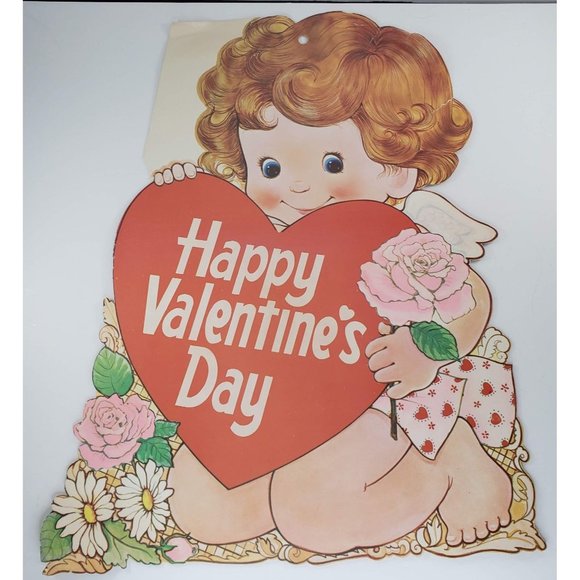 Vintage Peck Valentine's Day Die Cut Cupid Angel Baby Decoration Flocked 1982 - Picture 2 of 5